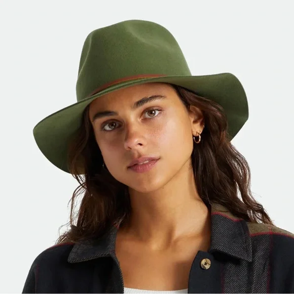 Brixton NWTs Green Wool Hat Leather Trim one size Brixton Green Wool Hat with Leather Band Size 58 cm main image 4